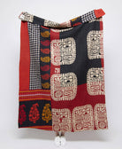 artisan made red, black & giant white medallion kantha quilt throw  