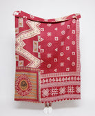  Artisan made crimson red geometric kantha quilt throw  