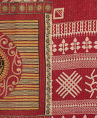 crimson red geometric Kantha quilt throw made of recycled vintage saris