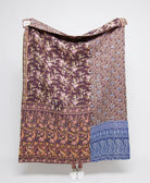  Artisan made eggplant purple floral kantha quilt throw  