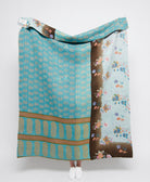  Artisan made blue & brown floral kantha quilt throw  