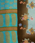 blue & brown floral Kantha quilt throw made of recycled vintage saris