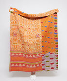  Artisan made light orange geometric kantha quilt throw  