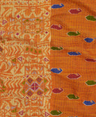 Kantha quilt throw featuring light orange geometric traditional kantha hand stitching