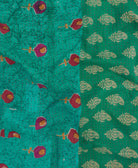 Kantha quilt throw featuring teal & hot pink blossom traditional kantha hand stitching