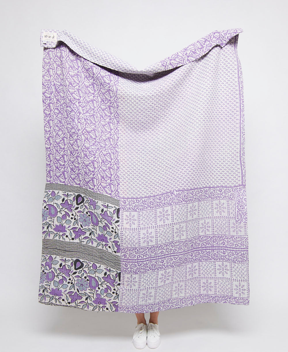  Artisan made lavender floral kantha quilt throw  