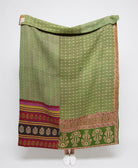  Artisan made green kantha quilt throw  