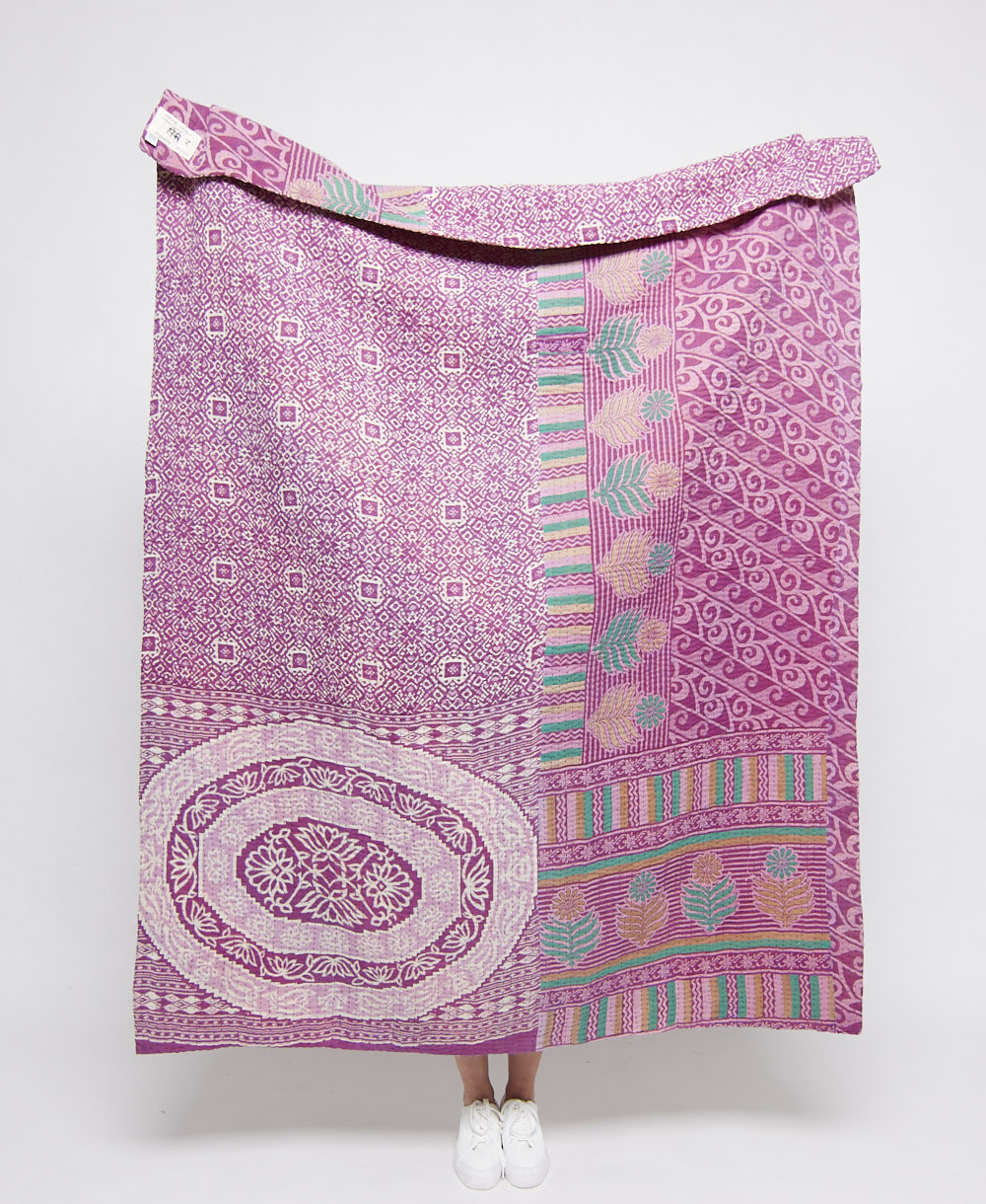  Artisan made bubblegum pink kantha quilt throw  