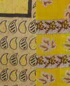 sunshine yellow Kantha quilt throw made of recycled vintage saris