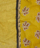 Kantha quilt throw featuring sunshine yellow traditional kantha hand stitching