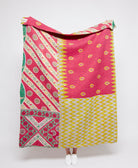  Artisan made hot pink & yellow chevron kantha quilt throw  