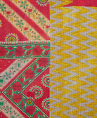 hot pink & yellow chevron Kantha quilt throw made of recycled vintage saris