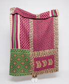  Artisan made magenta pink chevron kantha quilt throw  