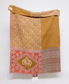  Artisan made dark mustard kantha quilt throw  