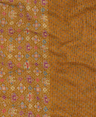 Kantha quilt throw featuring dark mustard traditional kantha hand stitching