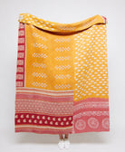  Artisan made yellow-orange floral kantha quilt throw  