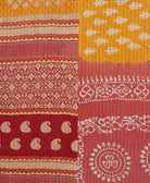 yellow-orange floral Kantha quilt throw made of recycled vintage saris