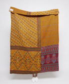  Artisan made mustard brown stripe kantha quilt throw  