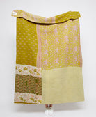  Artisan made lime green kantha quilt throw  