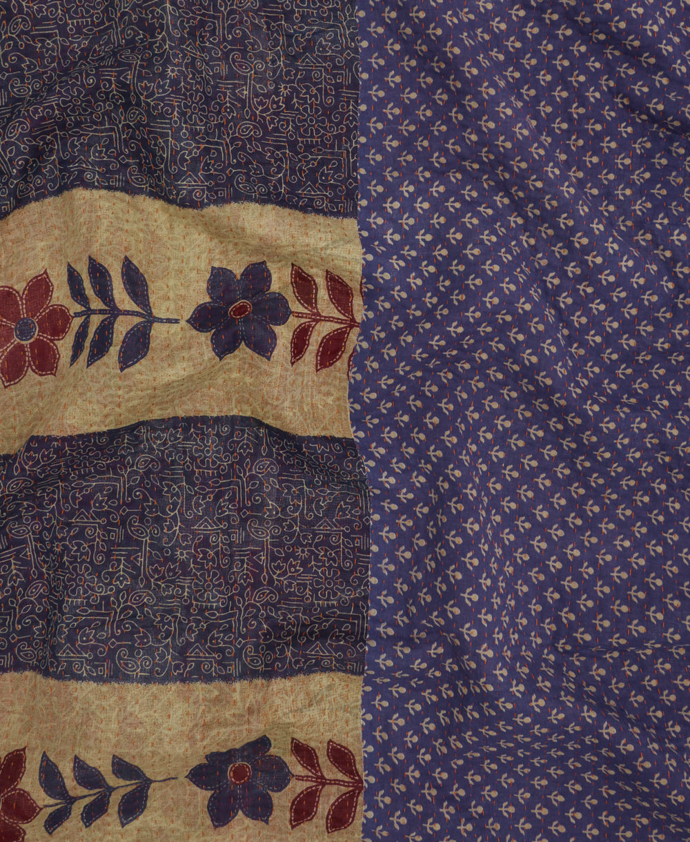 colorful Kantha quilt throw featuring traditional kantha hand stitching