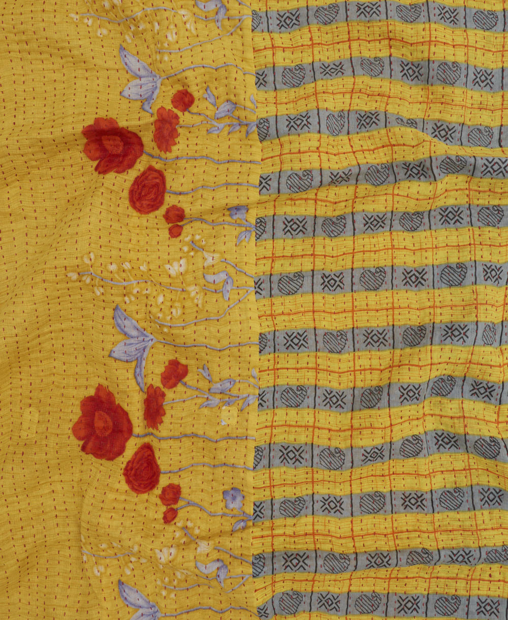 colorful Kantha quilt throw featuring traditional kantha hand stitching