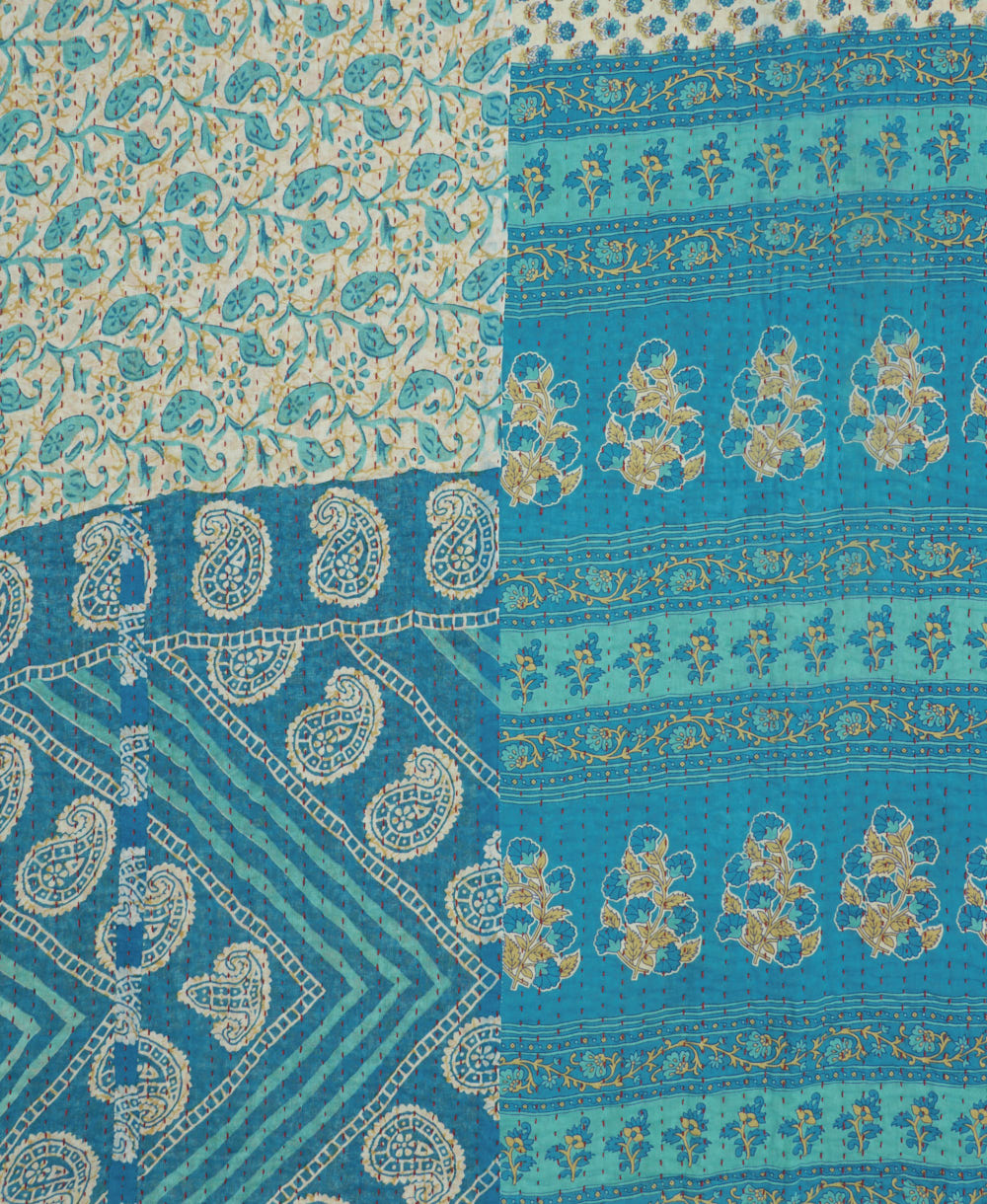 Kantha quilt throw featuring traditional kantha hand stitching