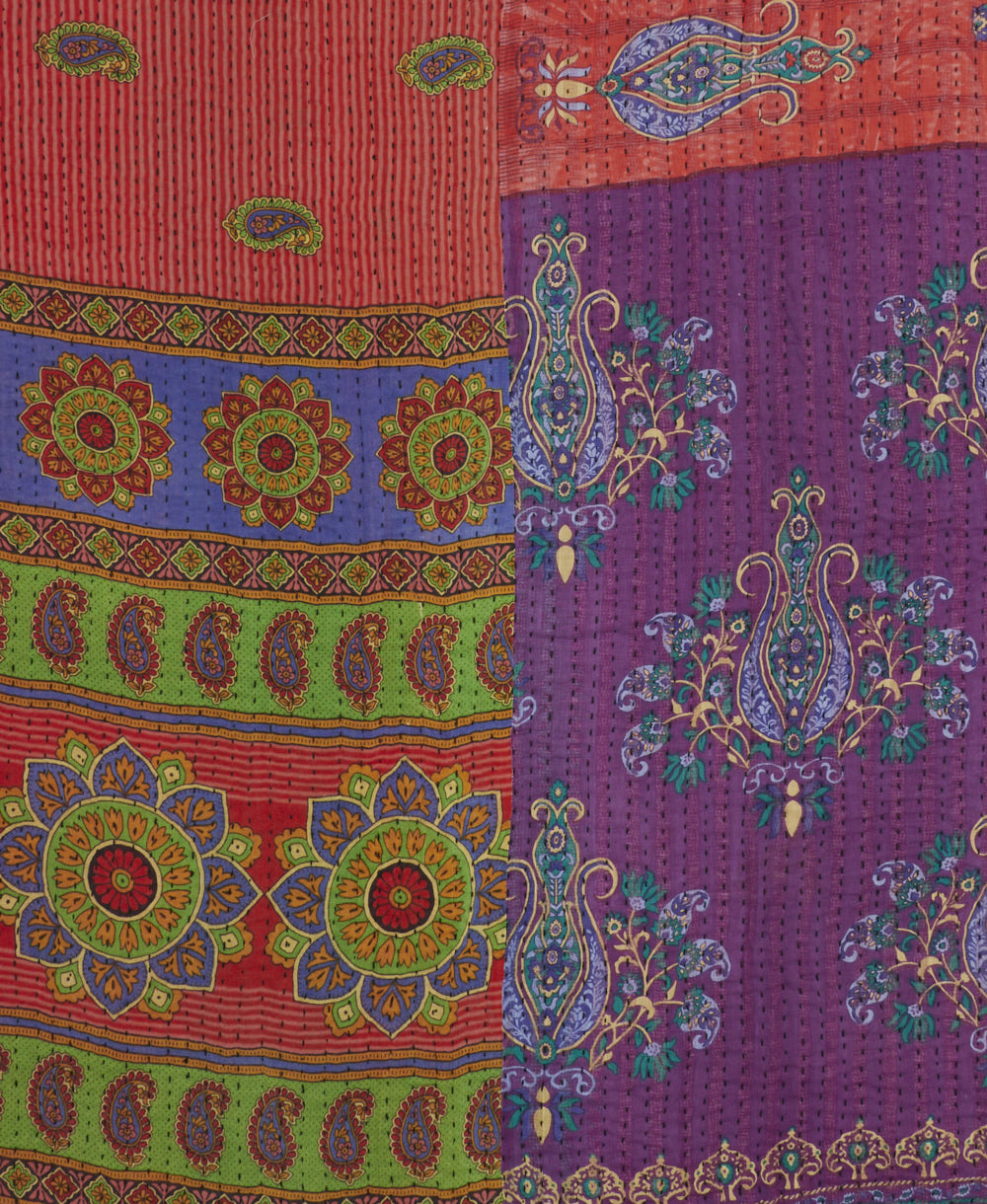 Kantha quilt throw made of recycled vintage saris