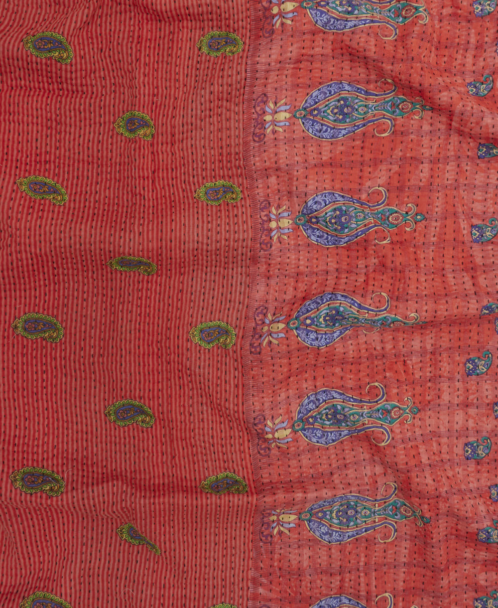 Kantha quilt throw featuring traditional kantha hand stitching
