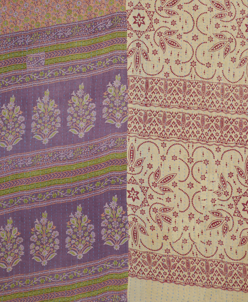 Kantha quilt throw featuring traditional kantha hand stitching