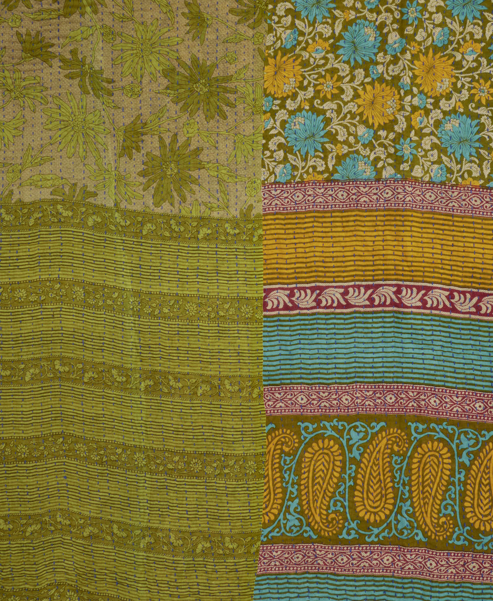 Kantha quilt throw featuring traditional kantha hand stitching