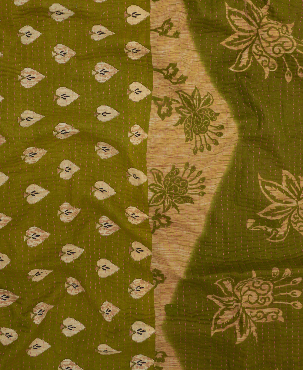 Kantha quilt throw featuring traditional kantha hand stitching