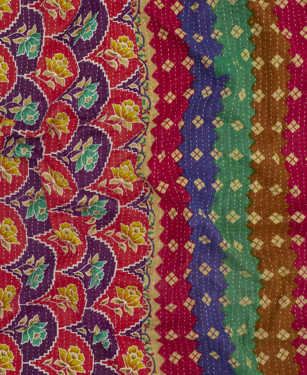 Kantha quilt throw featuring traditional kantha hand stitching