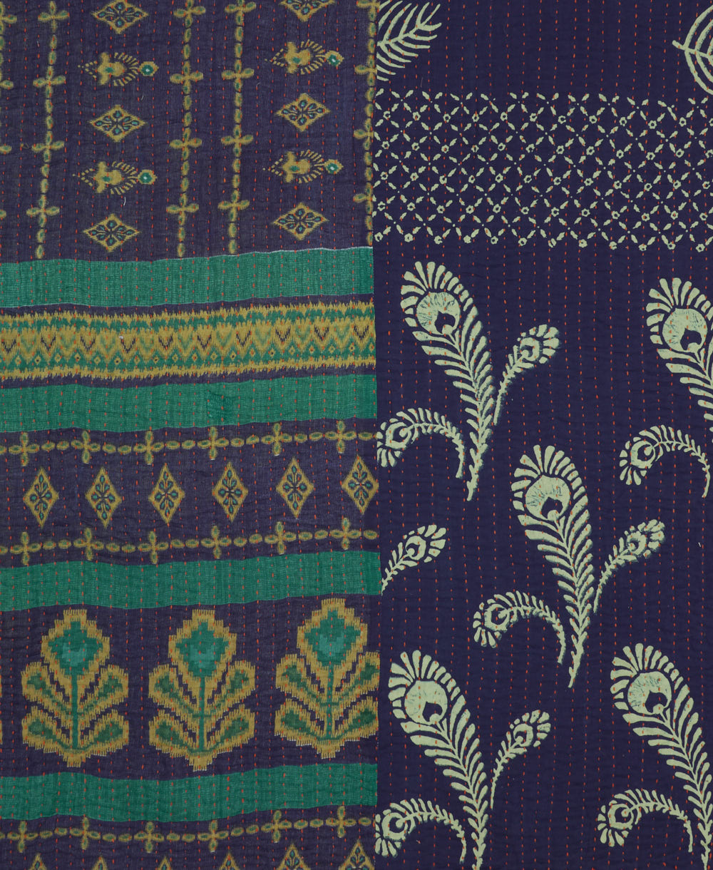Kantha quilt throw made of recycled vintage saris