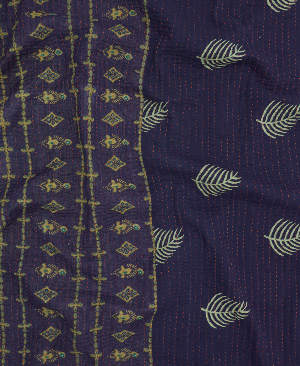 Kantha quilt throw featuring traditional kantha hand stitching