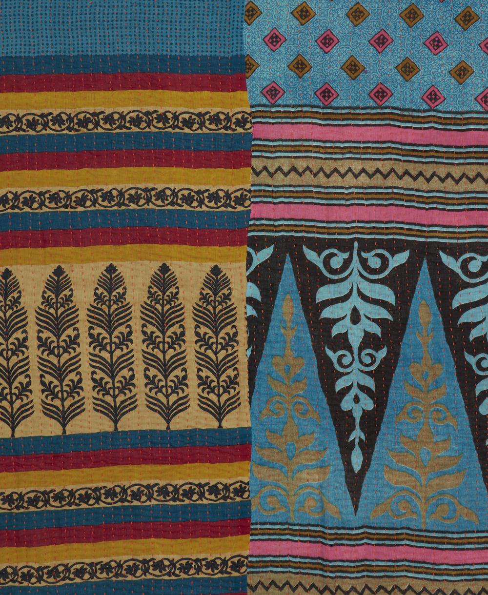 Kantha quilt throw made of recycled vintage saris