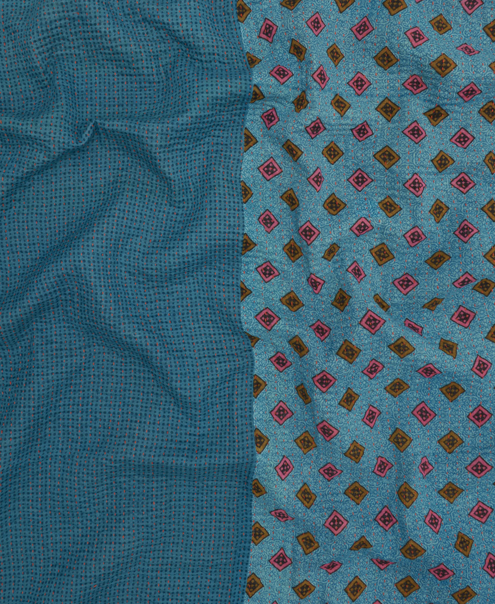 Kantha quilt throw featuring traditional kantha hand stitching