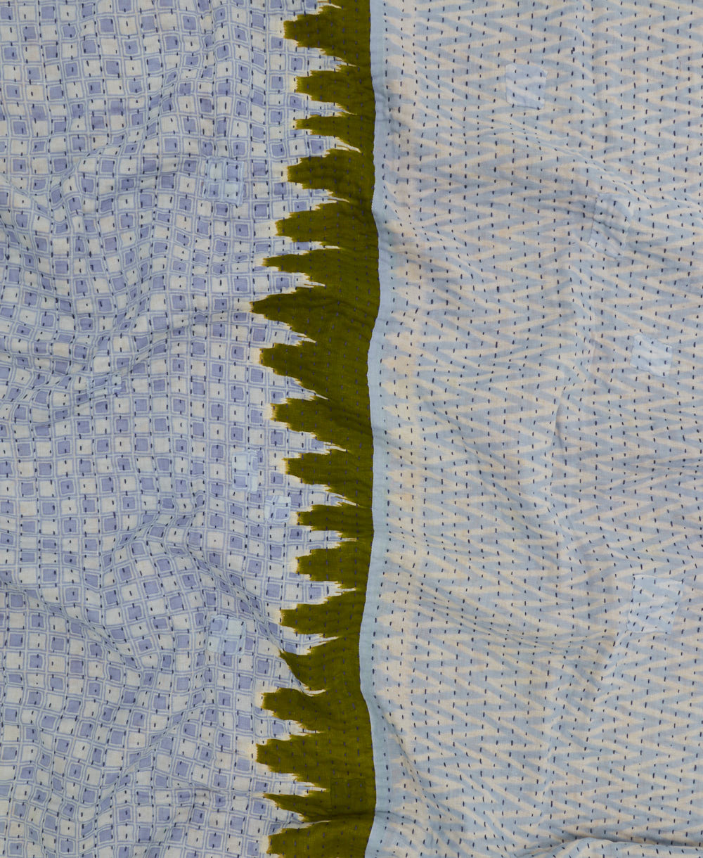 Kantha quilt throw featuring traditional kantha hand stitching