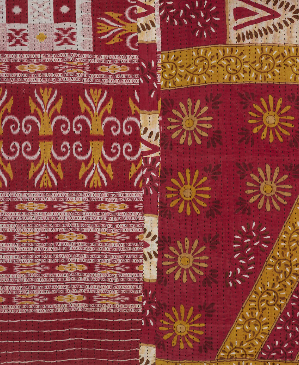 Kantha quilt throw featuring traditional kantha hand stitching