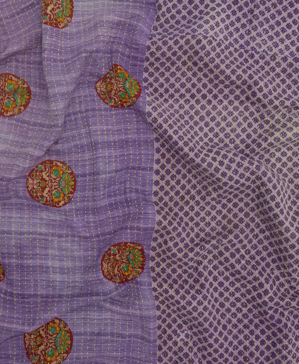 Kantha quilt throw featuring traditional kantha hand stitching