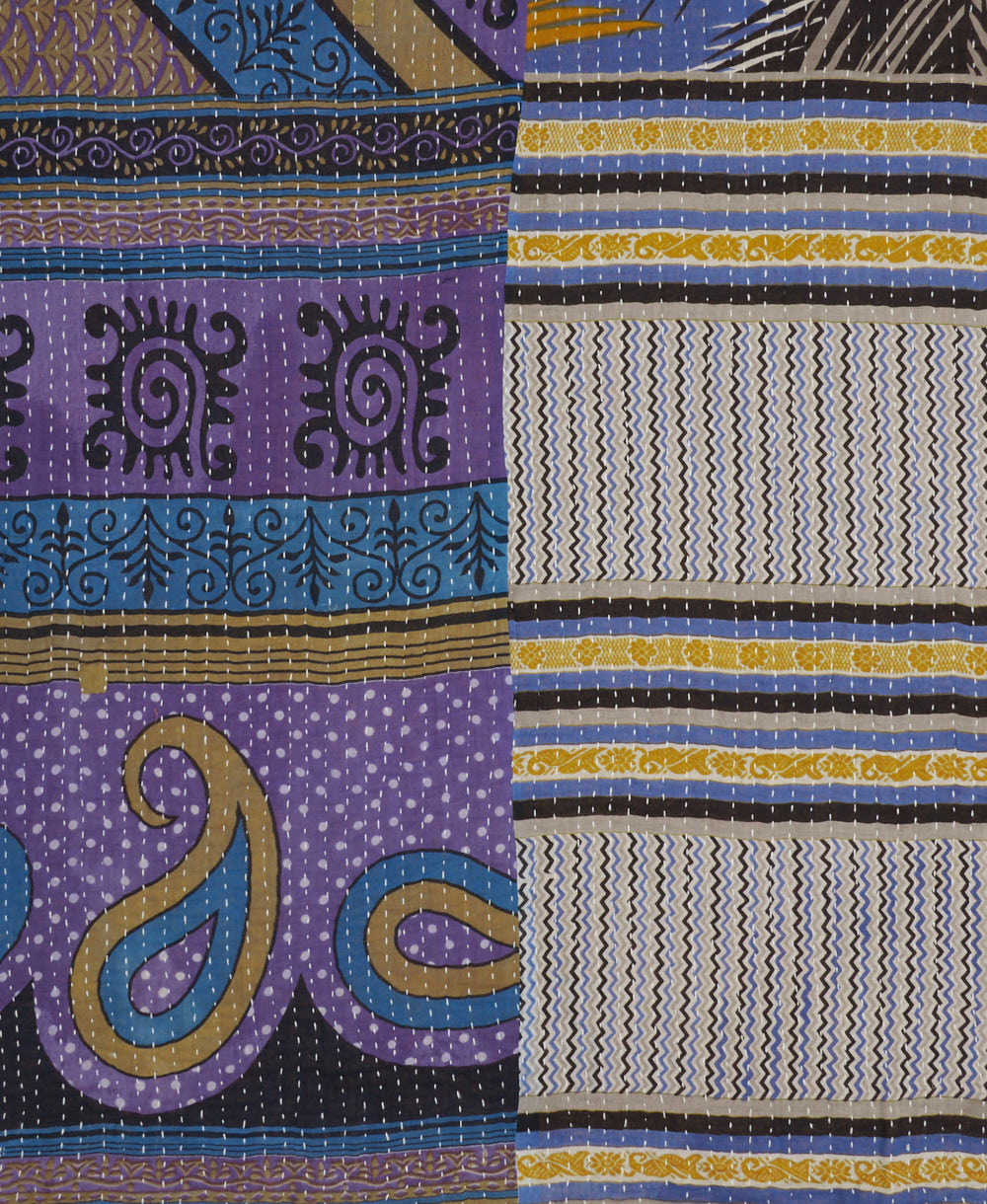 Kantha quilt throw featuring traditional kantha hand stitching