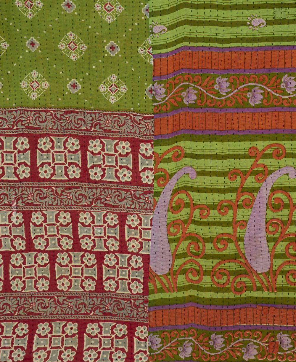 Kantha quilt throw featuring traditional kantha hand stitching