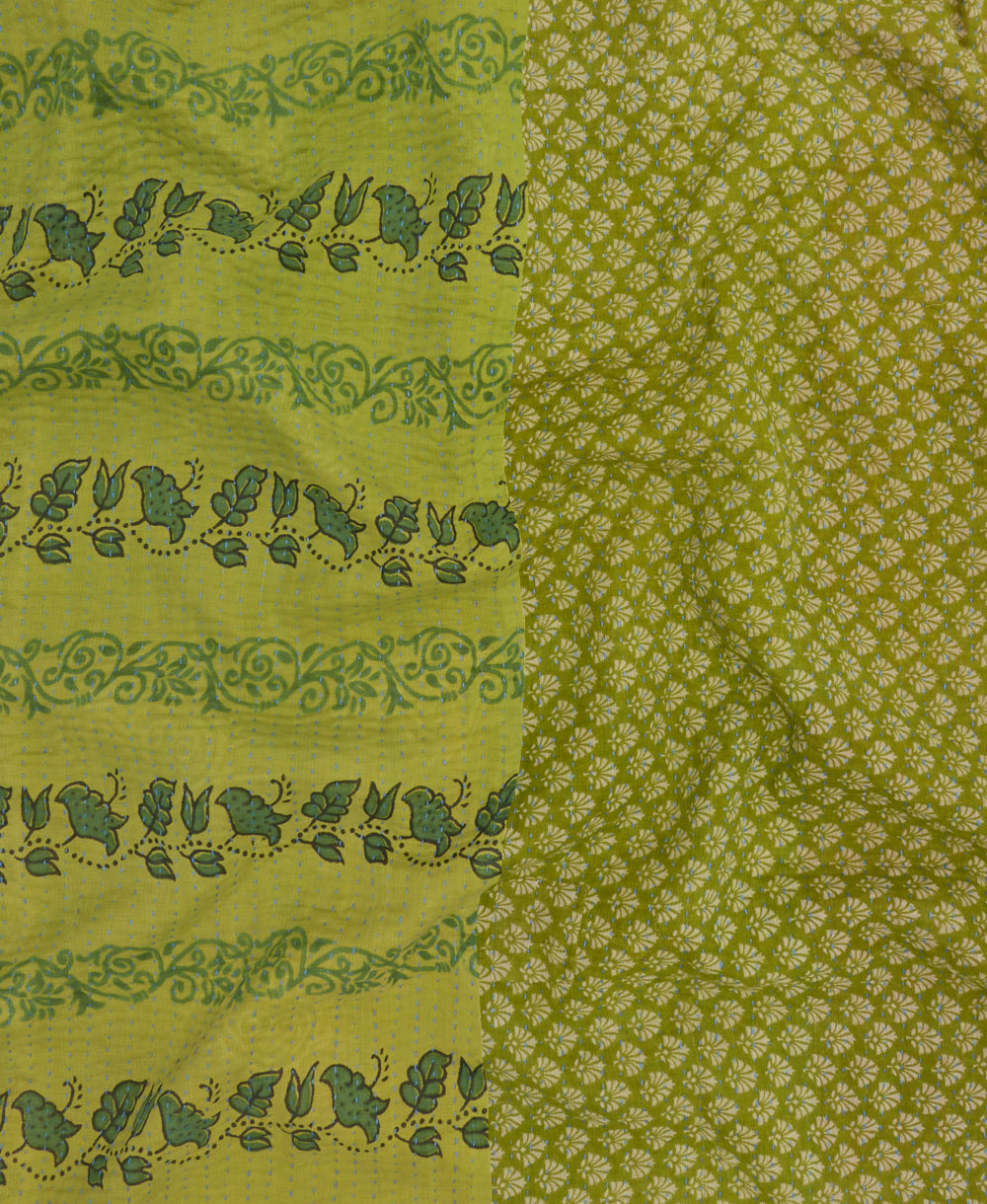 Kantha quilt throw featuring traditional kantha hand stitching