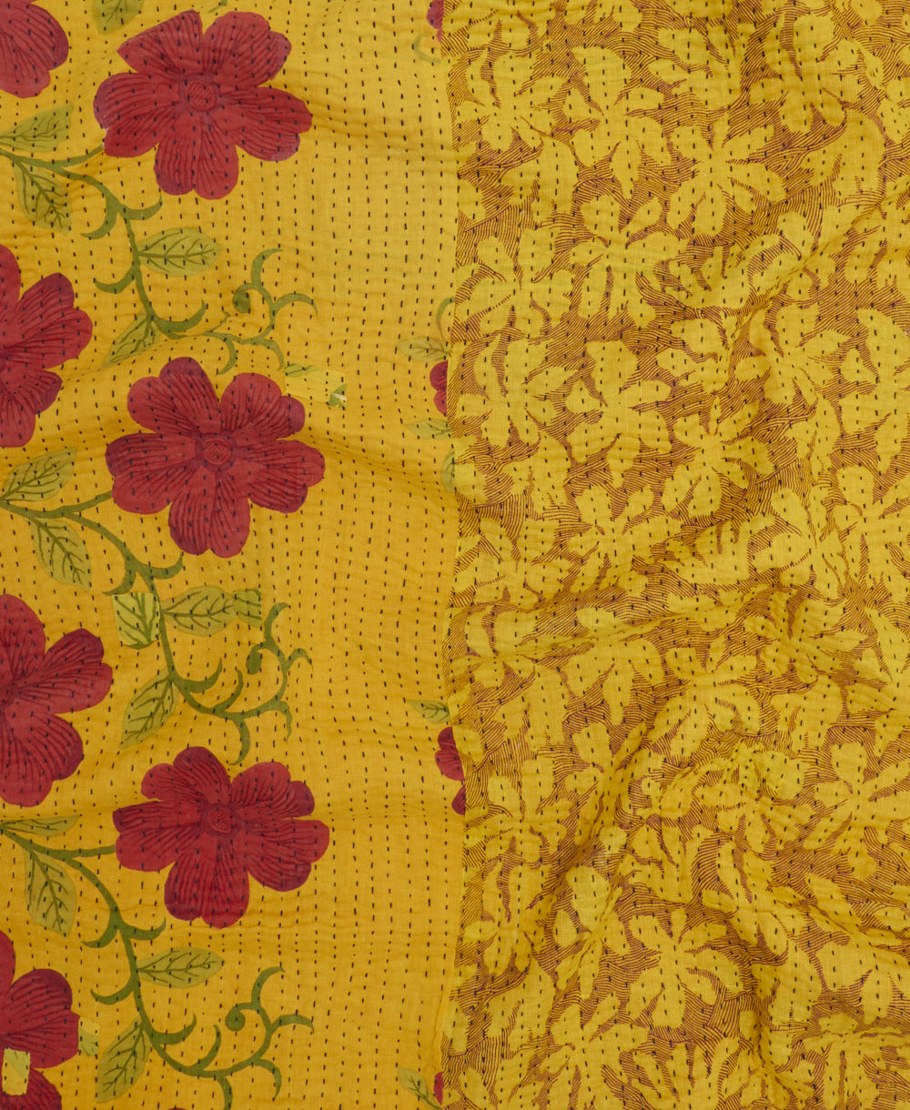 Kantha quilt throw featuring traditional kantha hand stitching