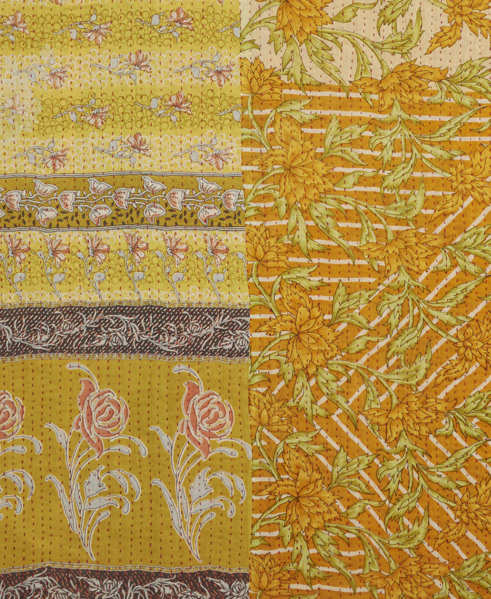 Kantha quilt throw featuring traditional kantha hand stitching