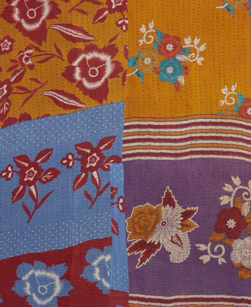 Kantha quilt throw made of recycled vintage saris