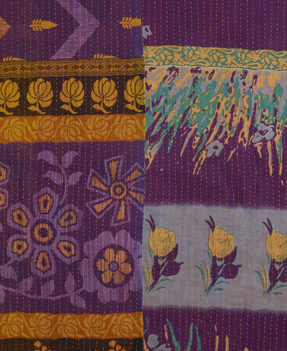 Kantha quilt throw featuring traditional kantha hand stitching