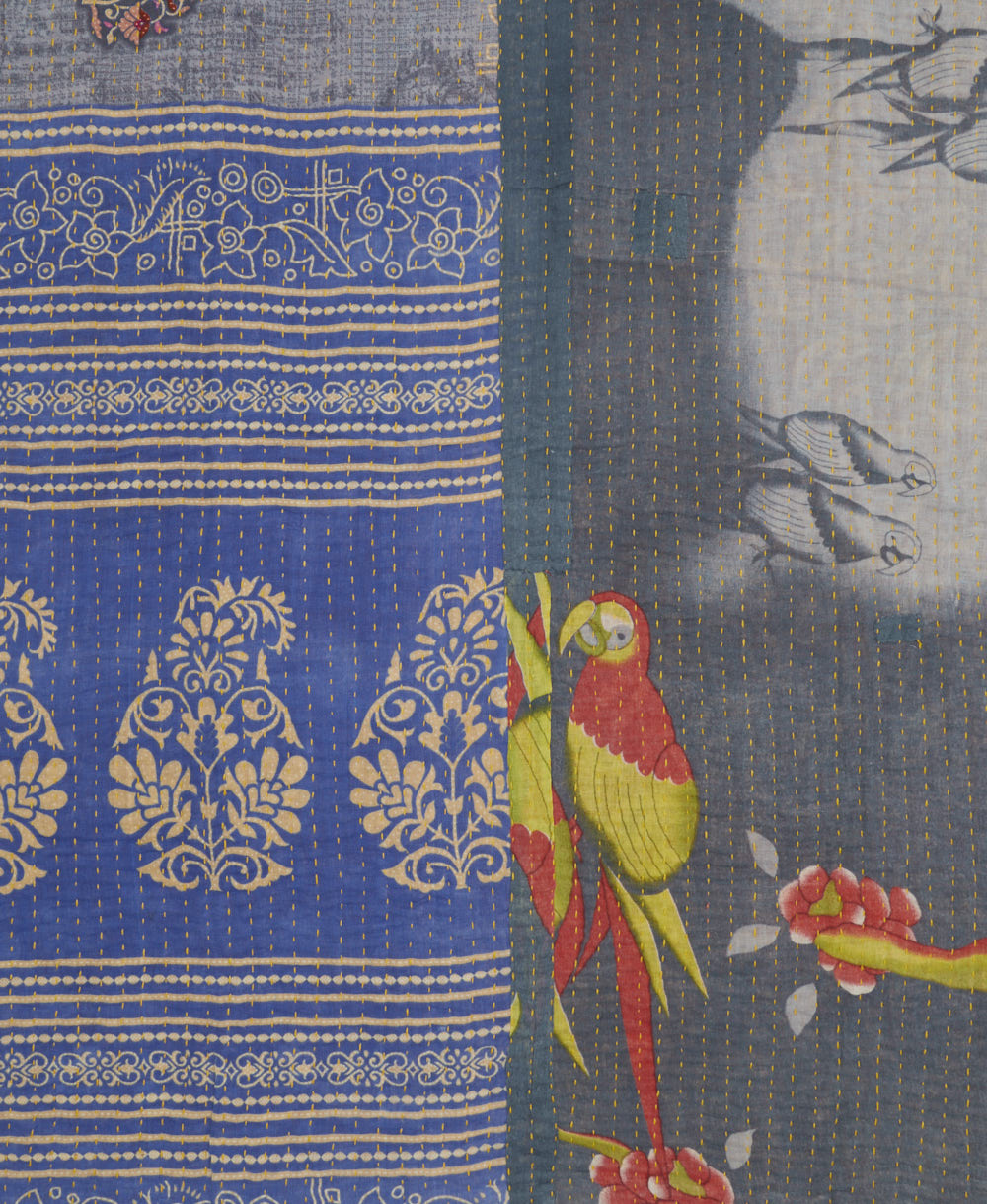 Kantha quilt throw featuring traditional kantha hand stitching