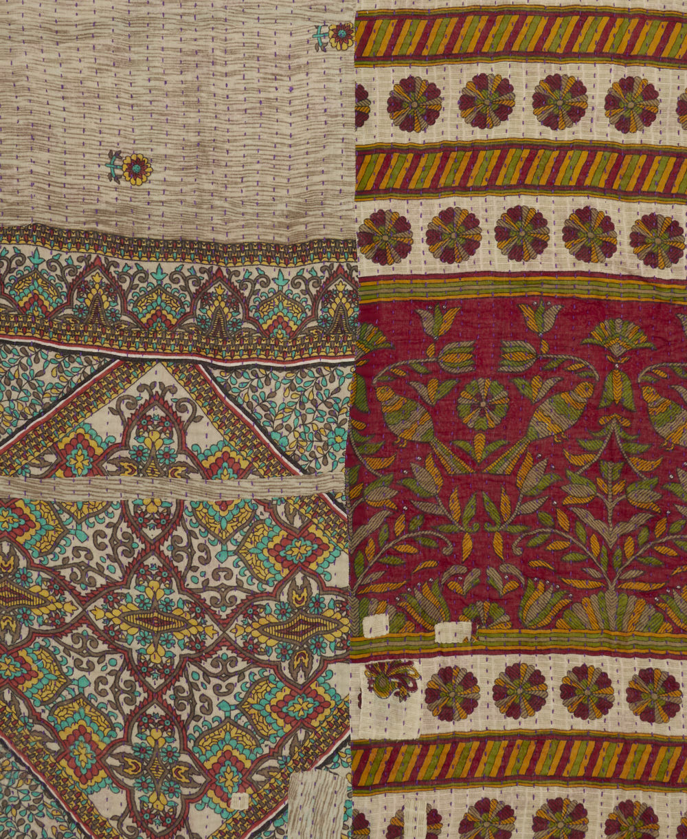 Kantha quilt throw made of recycled vintage saris