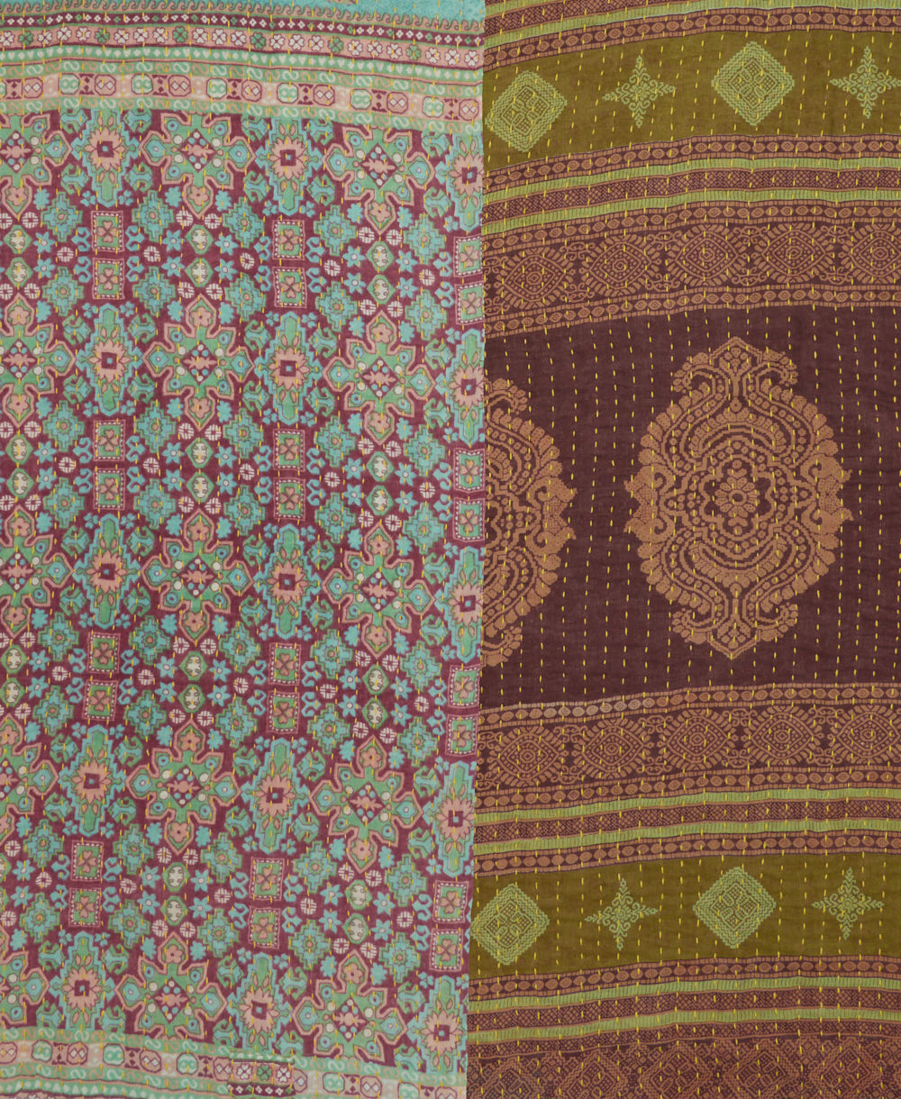 Kantha quilt throw made of recycled vintage saris