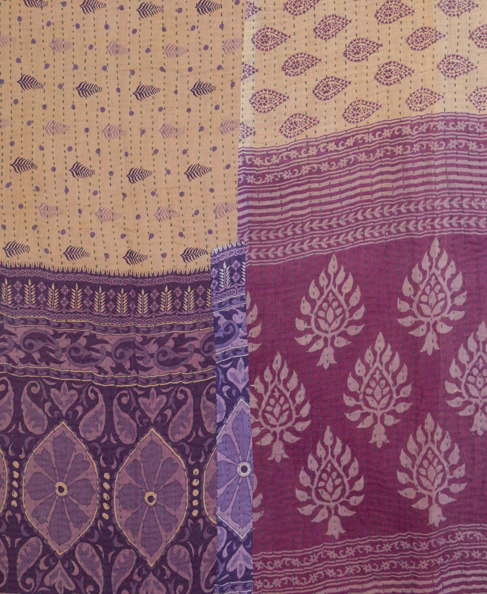 Kantha quilt throw featuring traditional kantha hand stitching